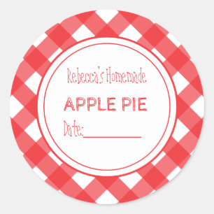 Thuisgebakken Appeltaart Rood-Wit Geruit Ronde Sticker