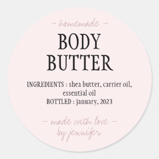 Thuisgemaakte Body Butter Roze Schrift Ronde Sticker