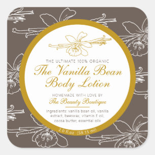 Thuisgemaakte bodylotion product vanille bruin vierkante sticker