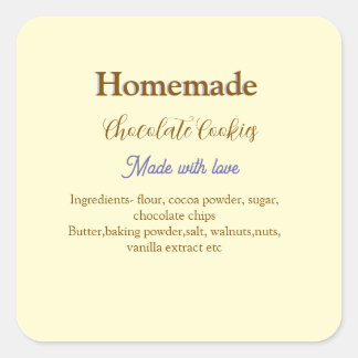 Thuisgemaakte chocoladekoekjes gemaakt met liefde  vierkante sticker