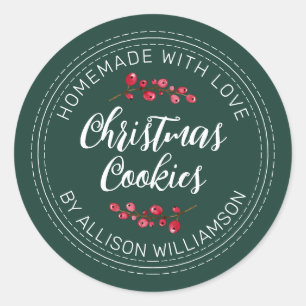 Thuisgemaakte Kerst Cranberry Koekjes Donkergroen Ronde Sticker