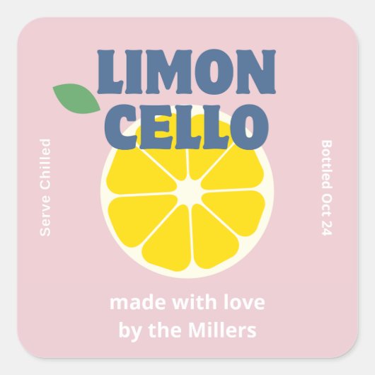 Thuisgemaakte Liefde Moderne Roze Kraft Limoncello Vierkante Sticker (Voorkant)