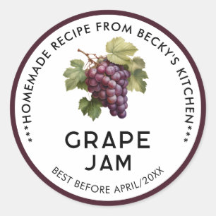 Thuisgemaakte Rode Druivenjam Voorraadlabels Ronde Sticker
