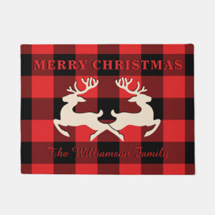 Thuiskerst Deer Antlers Red Black Gingham Deurmat