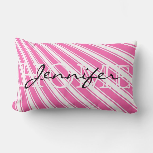 Thuismonogram heet roze kleurenmerk Stripe Kussen (Voorkant)