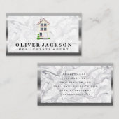 Thuispictogram | Marble Silver Metallic Visitekaartje (Voorkant / Achterkant)
