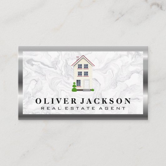 Thuispictogram | Marble Silver Metallic Visitekaartje (Voorkant)