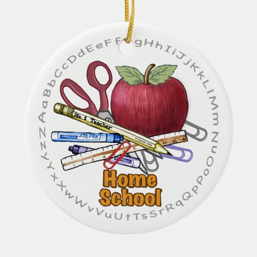 Thuisschool rond keramisch ornament (Voorkant)
