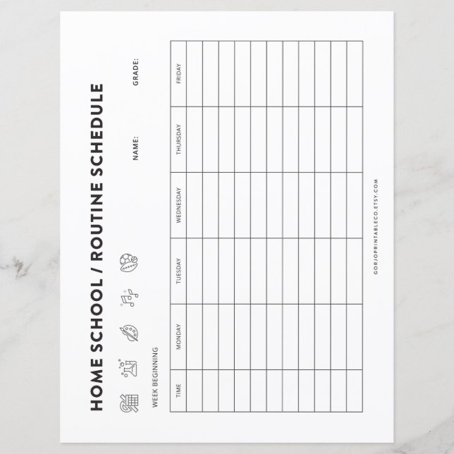 Thuisschoolprogramma Kinder Routine Organisator (Voorkant)