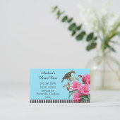 Thuiszorgroze rozen en vogel visitekaartje (Staand voorkant)