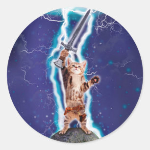 Thunder warrior cat ronde sticker