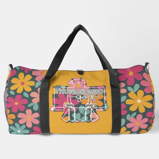 Thunderbird Golf Duffle Bag – bloemen + sinaasappe Plunjezak (Achterkant)