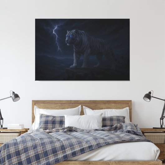 Thunderstorm Blue-Eye White Tiger – Fantasy Art Canvas Afdruk (Insitu (Slaapkamer))