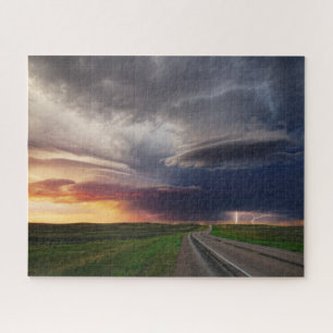 Thunderstorm en bliksem op Sunset in Wyoming Legpuzzel