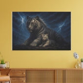Thunderstorm Guardian White Tiger & Cub – Fantasy Canvas Afdruk (Insitu (Woonkamer))