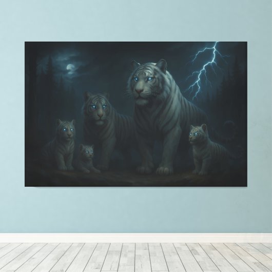 Thunderstorm Guardian White Tiger Family | ManJian Canvas Afdruk (Insitu (Houten vloer))