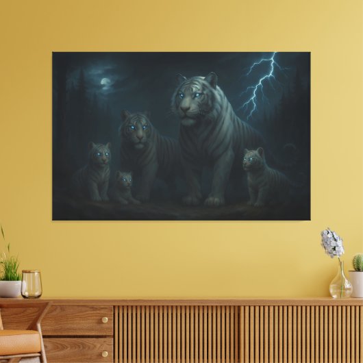 Thunderstorm Guardian White Tiger Family | ManJian Canvas Afdruk (Insitu (Woonkamer))