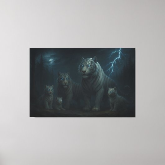 Thunderstorm Guardian White Tiger Family | ManJian Canvas Afdruk (Voorkant)