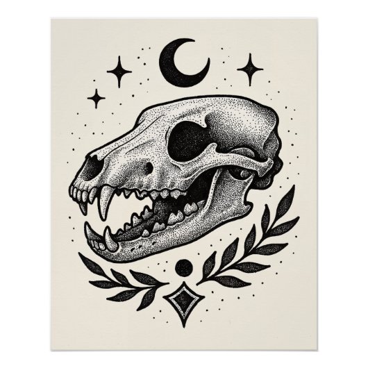 Thylacine Skull – Dotwork Tattoo-geïnspireerd ontw Perfect Poster (Voorkant)