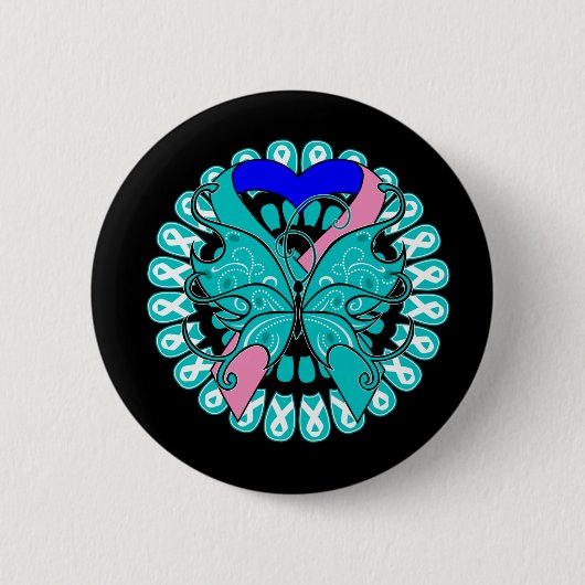 Thyroïd Cancer Butterfly Circle of Ribbons Ronde Button 5,7 Cm (Voorkant)