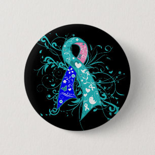 Thyroid Cancer Floral Swirls Ribbon Ronde Button 5,7 Cm