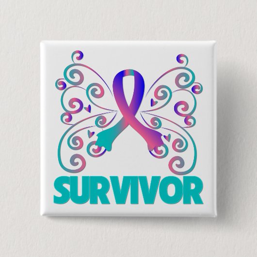 Thyroïd Cancer Survivor Butterfly Vierkante Button 5,1 Cm (Voorkant)