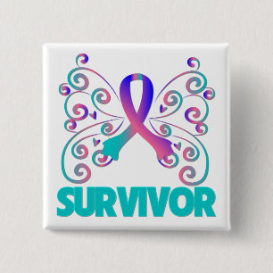 Thyroïd Cancer Survivor Butterfly Vierkante Button 5,1 Cm