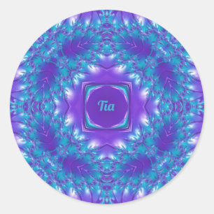 TIA ~ WOW  3D! Aqua, Paarse en witte ~ Ronde Sticker