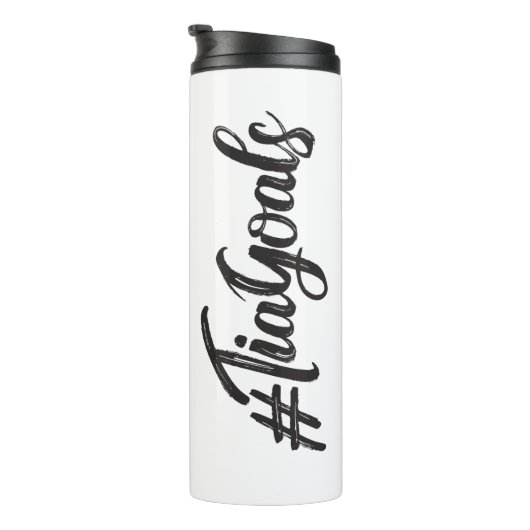 #TiaGoals, zwart type, grunge script Thermosbeker (Geroteerd rechts)