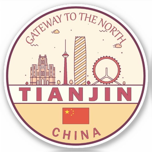 Tianjin China City Skyline Embleem Sticker (Voorkant)