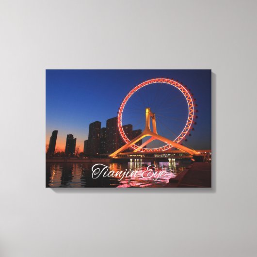 Tianjin Eye wiel 's nachts met Skyline Canvas Art (Voorkant)