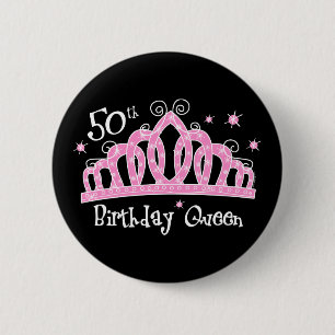 Tiara 50th Birthday Queen DK Ronde Button 5,7 Cm
