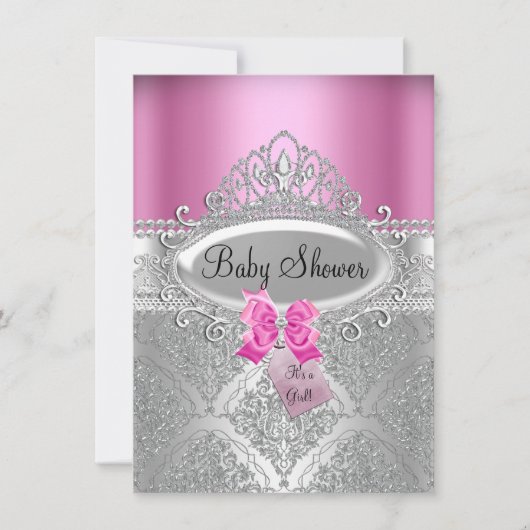 Tiara & Argent Damask Baby shower rose Invitation (Devant)