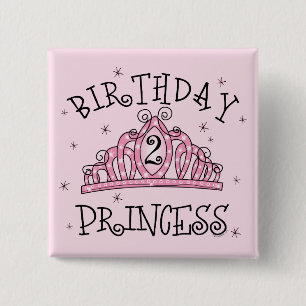 Tiara Birthday Princess 2e verjaardag Vierkante Button 5,1 Cm