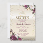 Tiara, bloemendiamanten bordeauxrood Sweet 16-fees Kaart (Voorkant)