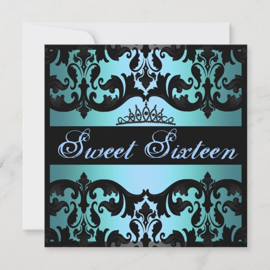 Tiara Blue Sweet16 Damask Invitation d'anniversair (Devant)