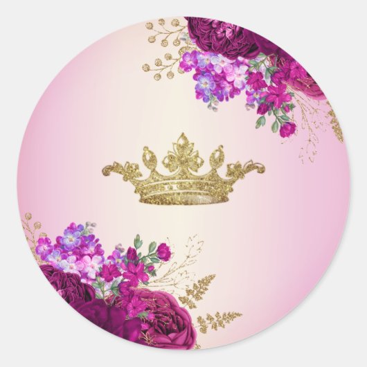 Tiara Crown Burgundy Flowers Ronde Sticker (Voorkant)