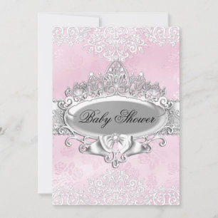 Tiara & Damask Roze Princess Baby Shower uitnodigi Kaart