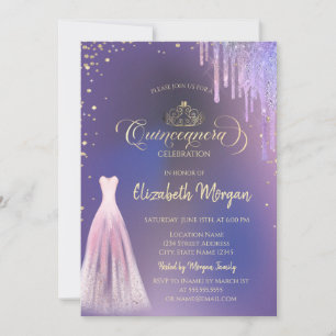 Tiara, Diamanten Jurk Drupt Paars Quinceañera Kaart