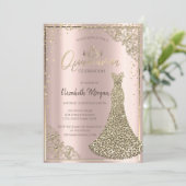 Tiara,Diamanten Jurk,Roze Goud Quinceañera  Kaart (Staand voorkant)