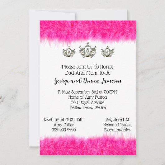 Tiara en Fluff Baby Princess Feest Kaart (Voorkant)