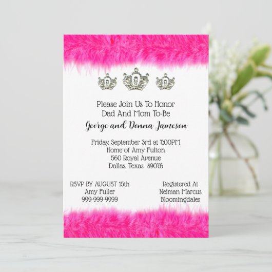 Tiara en Fluff Baby Princess Feest Kaart (Staand voorkant)