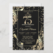 Tiara Glitter Heels Diamonds Swirls 75e verjaardag Kaart (Voorkant)