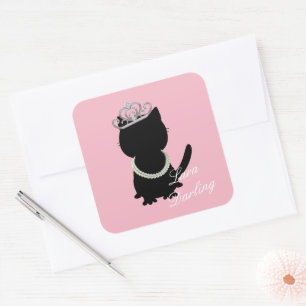 Tiara Kat Shower Roze Feestelijke Party Vierkante Sticker