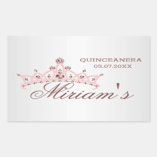 Tiara, parels, edelsteen in hartvorm Quinceanera Rechthoekige Sticker