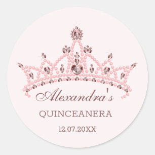 Tiara parels, edelstenen in hartvorm Quinceanera Ronde Sticker