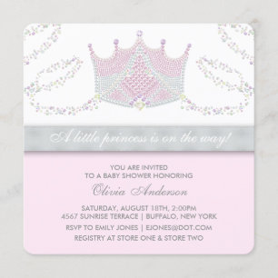 Tiara Pink Grey Princess Baby shower Kaart