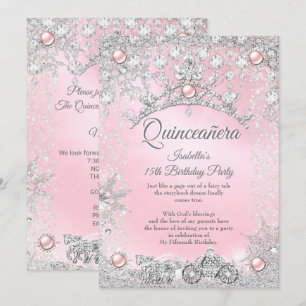 Tiara Pink Quinceanera 15th Winter Carriage Kaart