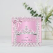 Tiara Pink White Pearls Lace Bow Birthday Party 2 Kaart (Staand voorkant)