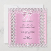 Tiara Pink White Pearls Lace Bow Birthday Party 2 Kaart (Achterkant)